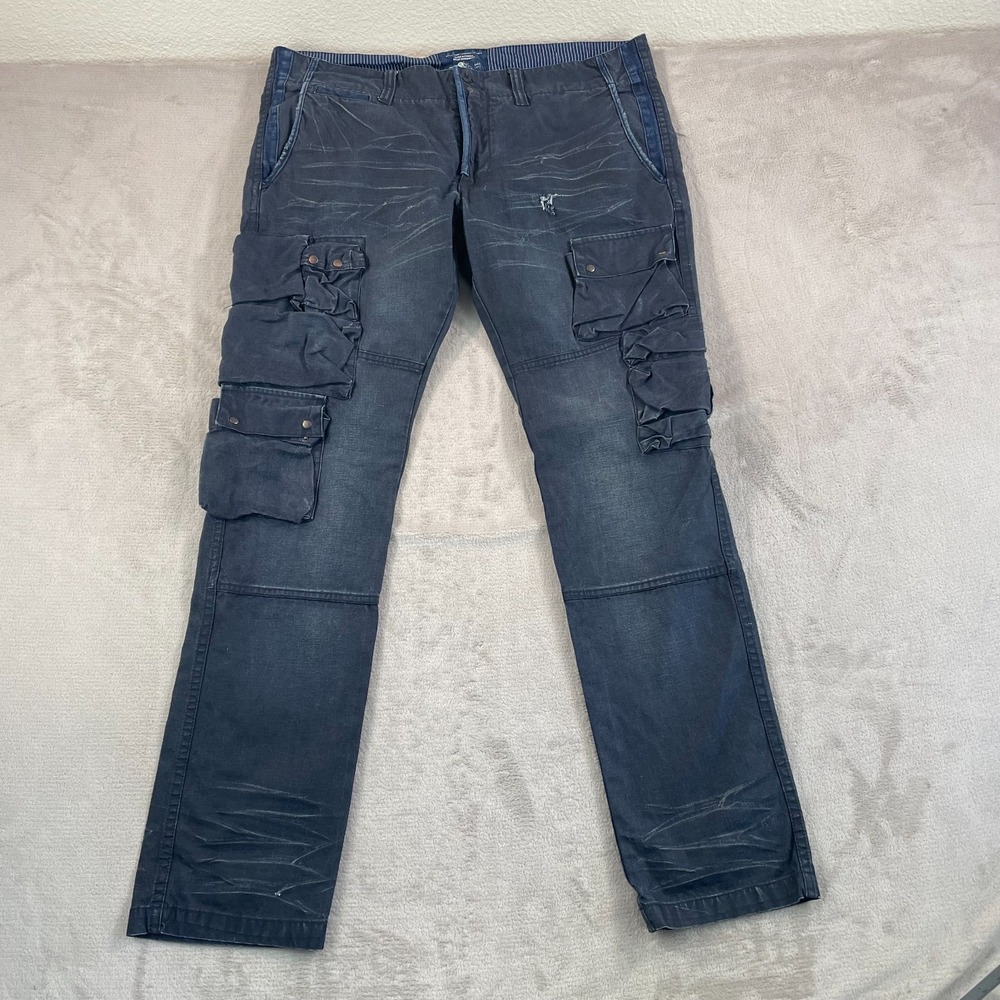 PRPS Goods & Co Japanese Denim Jeans Men 40x35 Indigo Paratrooper Cargo Pockets